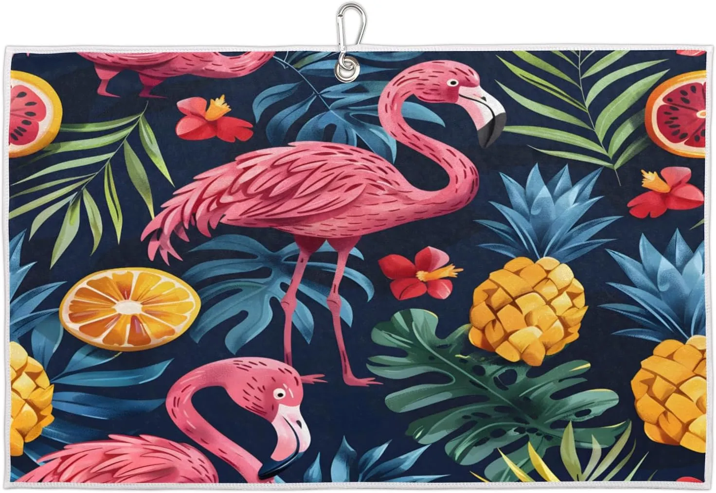 Flamingo Pineapple Orange Leaf Flower Golf Towel with Heavy Duty Carabiner Ultra Absorbent Quick Dry Perfect for Cleaning Clubs Balls Gear Essential Golf Accessory for Men Women Kids