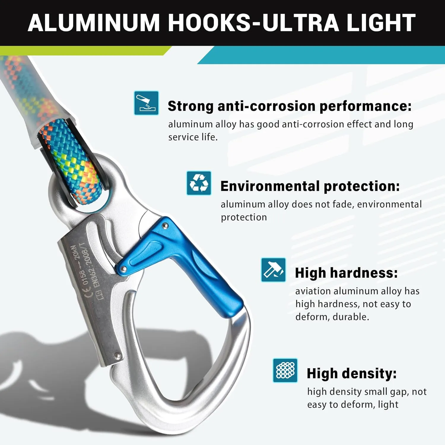 Flip Line Kit 11FT Polyester Lanyard Kit with Triple Lock Carabiner Adjuster, Steel Swivel Snap, Adjustable Positioning Rope for Fall Protection, Arborist, Tree Climbers
