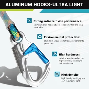 Flip Line Kit 11FT Polyester Lanyard Kit with Triple Lock Carabiner Adjuster, Steel Swivel Snap, Adjustable Positioning Rope for Fall Protection, Arborist, Tree Climbers