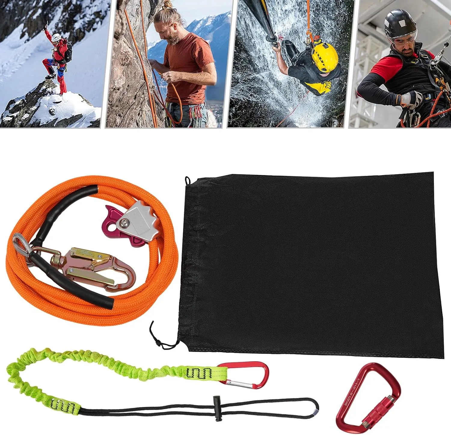 Flip Line, Steel Wire Core Flipline Kit for Climbing Tree 5/8''x12ft, Flip Line Kit with Triple Locking Carabiner & Storage Bag, Ideal for Climbing Lanyard, Lineman’s Belt and Rope