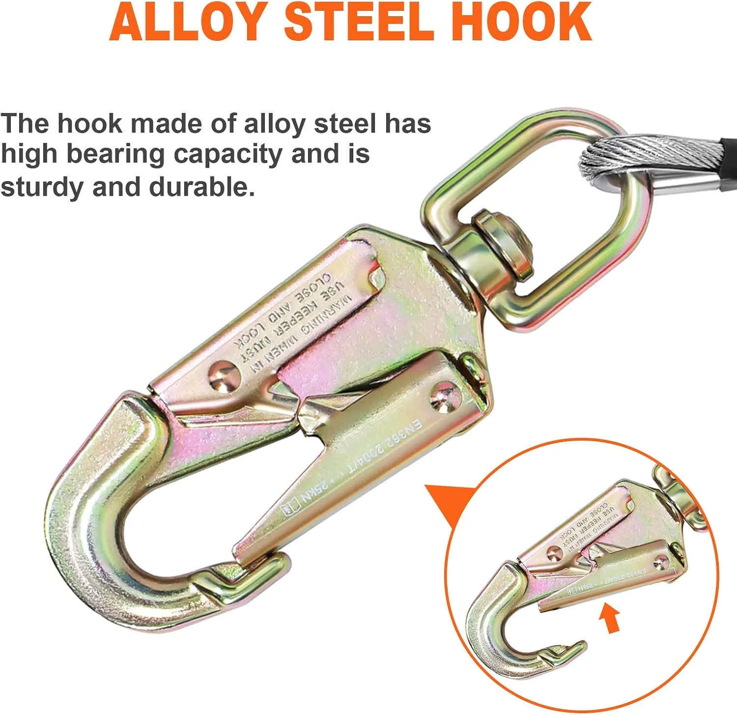 Flip Line, Wire Core Flipline 1/2" X 16', Wire Core Flip Line Kit with Triple Lock Carabiner Adjuster, Steel Swivel Snap, Climbing Flipline for Fall Protection, Arborist, Tree Climbers