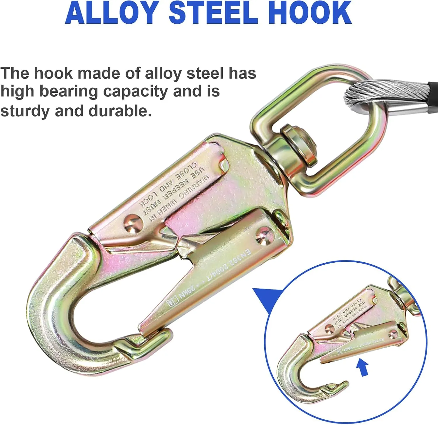 Flip Line, Wire Core Flipline 1/2" X 8', Wire Core Flip Line Kit with Triple Lock Carabiner Adjuster, Steel Swivel Snap, Climbing Flipline for Fall Protection, Arborist, Tree Climbers, Blue