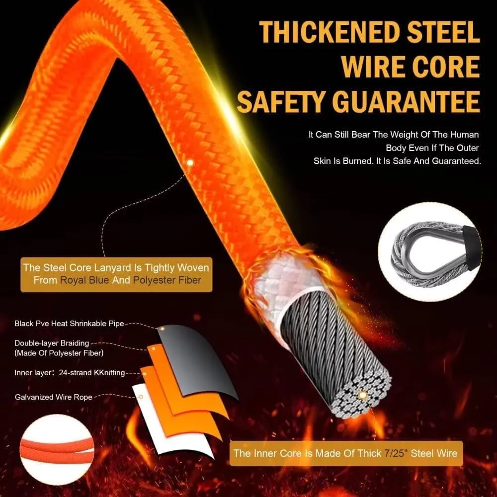Flipline Tree Climbing Lanyard - 1/2''x 10 ft, Steel Wire Core Flip Line Rope with Alloy Steel Swivel Snap Hook, Locking Carabiner, Adjustable, Low Stretch, Cut Resistant for Arborist Tree Work