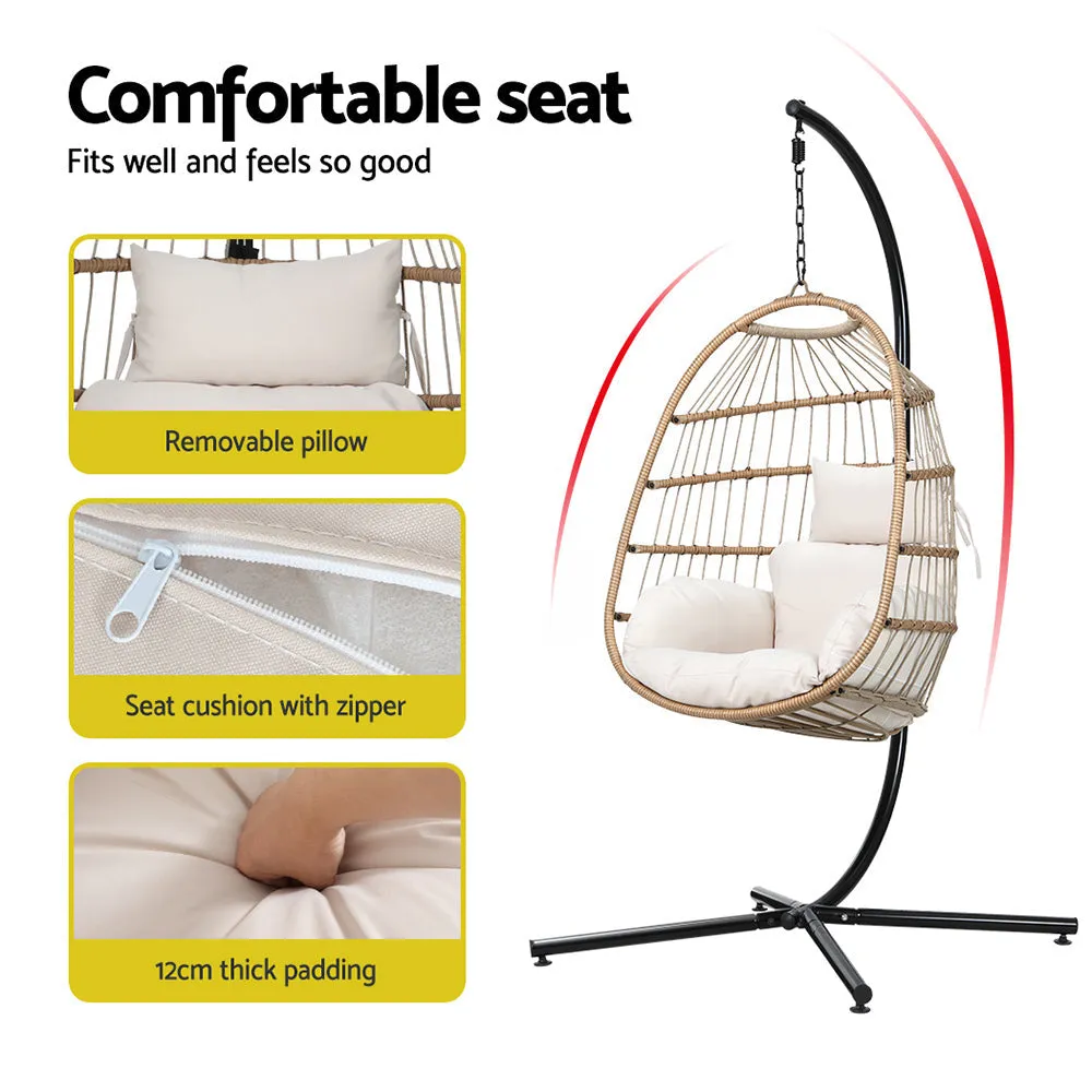 Flora - Outdoor Egg Swing Chair Wicker Rope Pod Stand Yellow