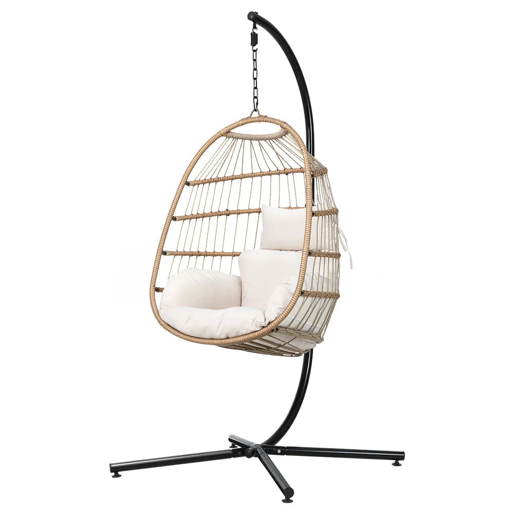 Flora - Outdoor Egg Swing Chair Wicker Rope Pod Stand Yellow