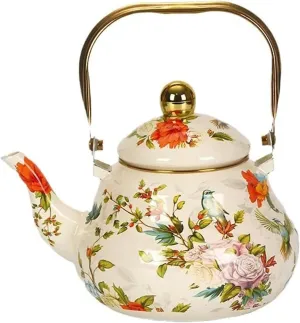 Floral Enamel Camping Water Kettle, Durable Outdoor Pot for Boiling on Campfire & Gas Stove(2.5L)