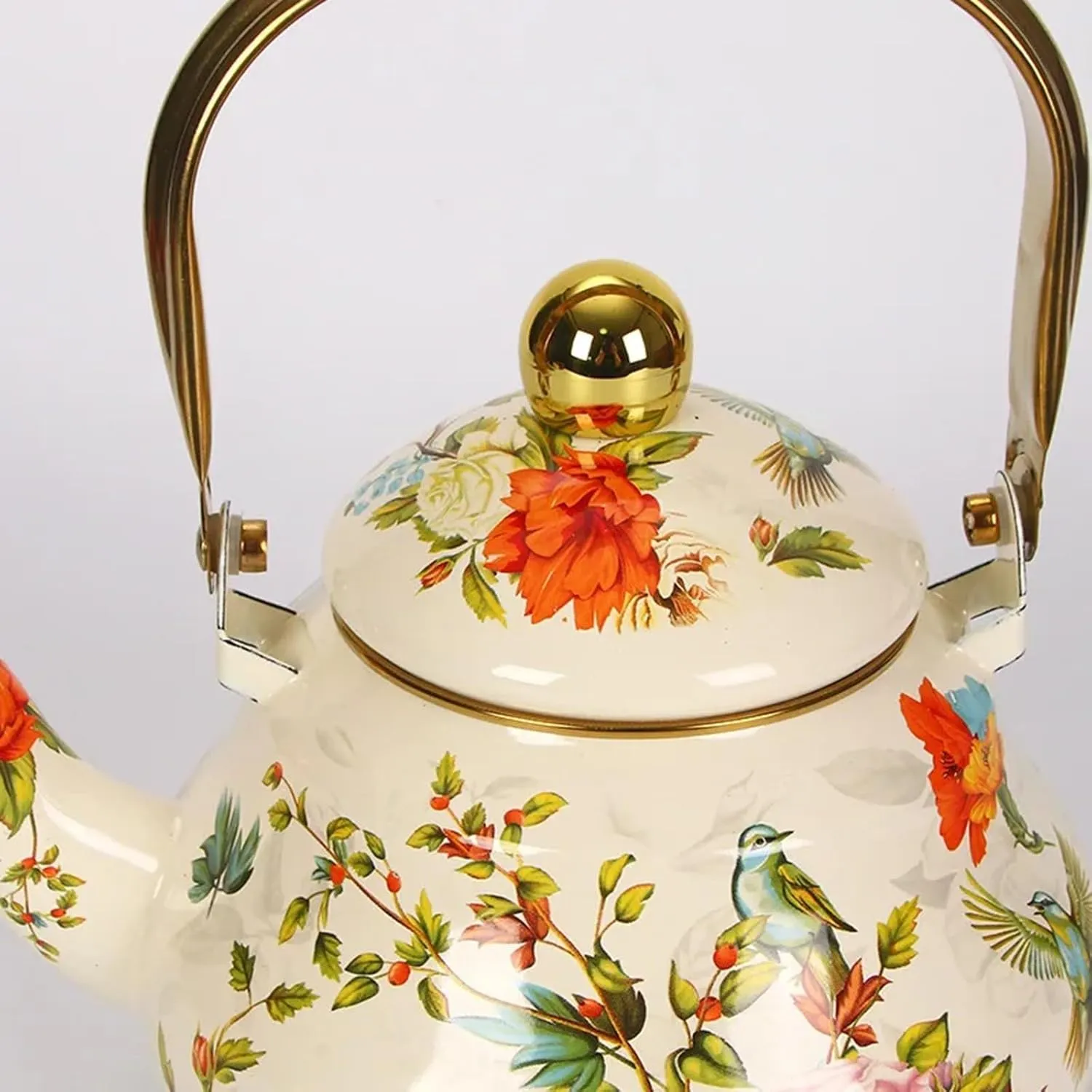 Floral Enamel Camping Water Kettle, Durable Outdoor Pot for Boiling on Campfire & Gas Stove(2.5L)
