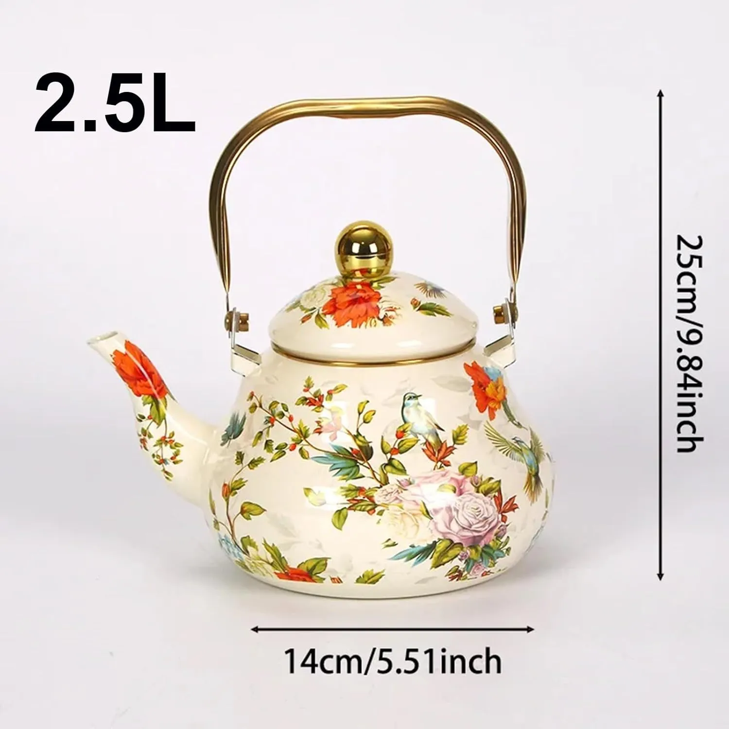 Floral Enamel Camping Water Kettle, Durable Outdoor Pot for Boiling on Campfire & Gas Stove(2.5L)