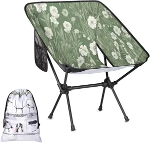 Flowers Leaf Green Folding Camping Chair Lightweight Camping Chairs for Adults Portable Outdoor Camp Chair Supports 176 Lbs