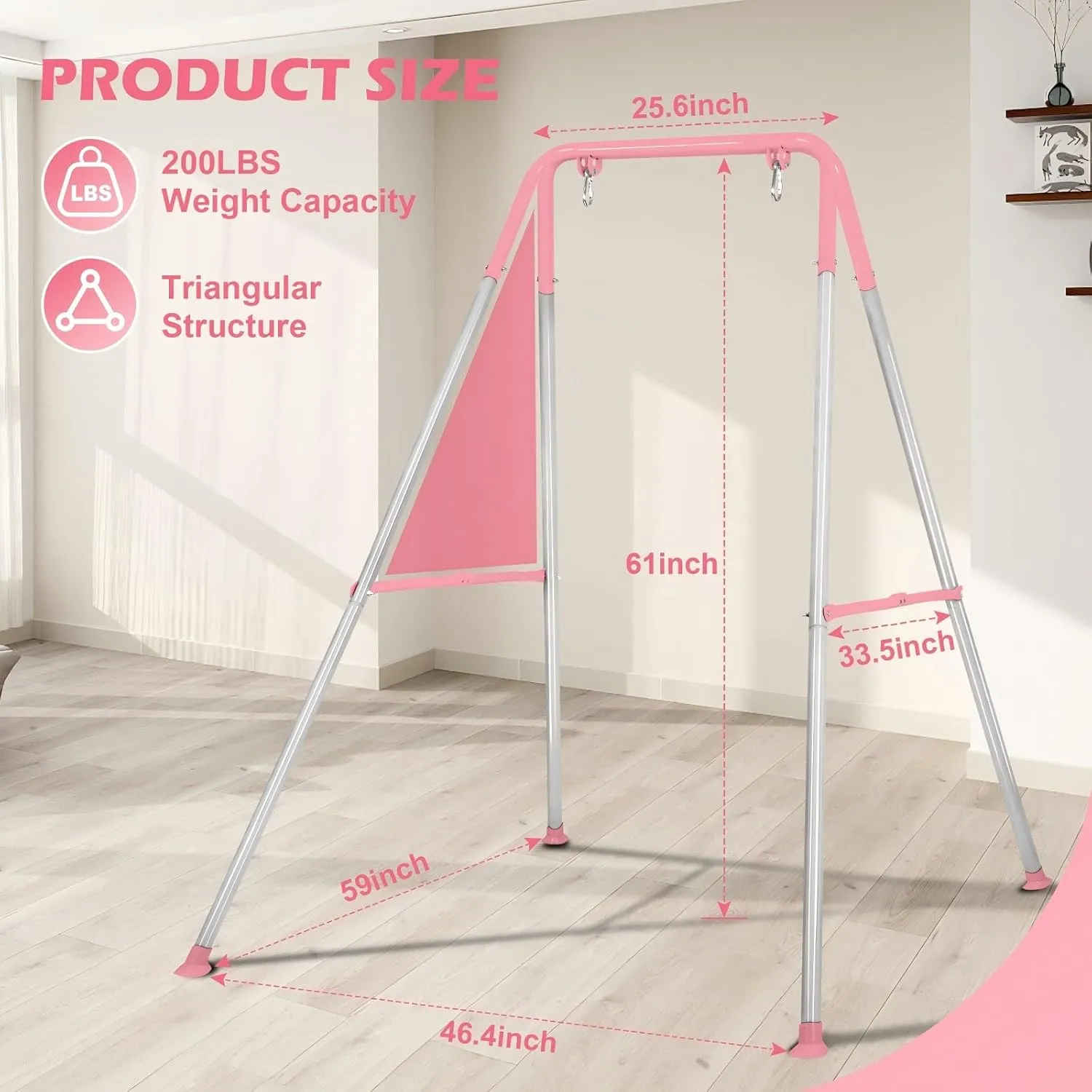 Foldable Baby Swing Frame, Heavy Duty Metal A-Frame Swing Sets for Most Toddlers Swings/Baby Jumper/Hammock Chair, Easy to Assemble, Portable to Store, Holds up to 200lb