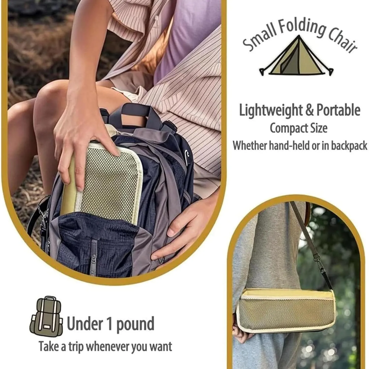 Foldable Backpack Stool, Portable Ultra Lightweight Camping Stool with Adjustable Shoulder Strap, Suitable for Camping, Fishing, Hiking or Outdoor Barbecue, Can Bear 250 Lb Weight (Small-B)