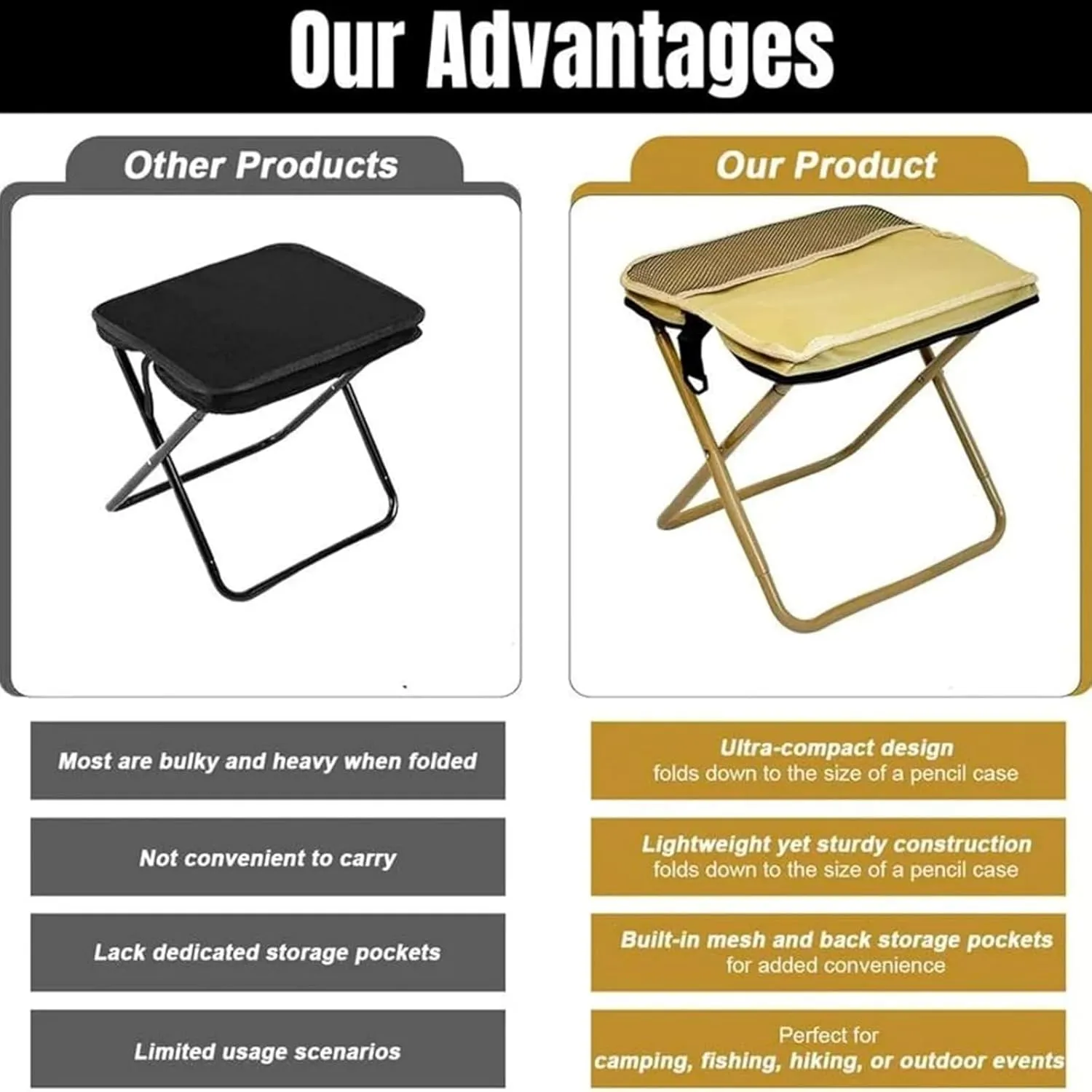 Foldable Backpack Stool, Portable Ultra Lightweight Camping Stool with Adjustable Shoulder Strap, Suitable for Camping, Fishing, Hiking or Outdoor Barbecue, Can Bear 250 Lb Weight (Small-B)