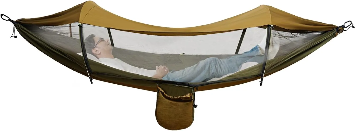 Foldable Camping Hammock, Portable Camping Hammock Boat-Shaped Travel Hammock Outdoor/Indoor Hiking Hammock with Double Slider Zipper Capacity 200 Kg/440.9 Lbs (Green)