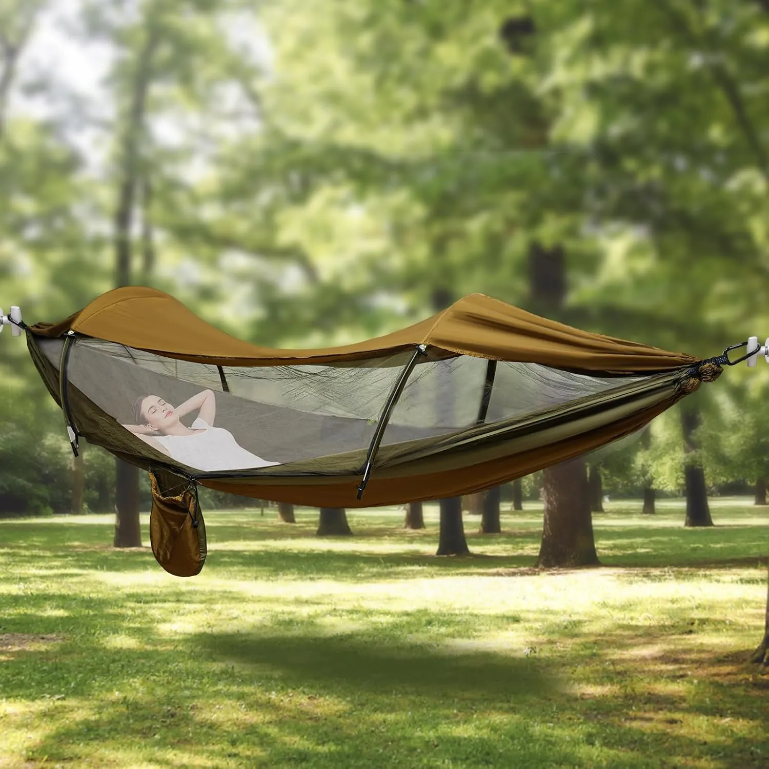 Foldable Camping Hammock with Mosquito Net, Portable Camping Hammock with Sunshade Cloth, Used Indoors or Outdoors, Suitable for Activities Such as Camping and Hiking (Green)