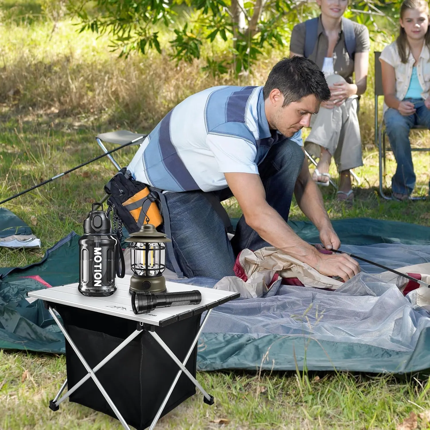 Foldable Camping Side Table, Ultralight Small Beach Tables Aluminum, Portable Outdoor Table with Carry Bag and Storage for Picnic, Grill, Hiking, Fishing, Sand, Camping Essentials, Silver