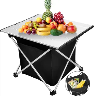 Foldable Camping Side Table, Ultralight Small Beach Tables Aluminum, Portable Outdoor Table with Carry Bag and Storage for Picnic, Grill, Hiking, Fishing, Sand, Camping Essentials, Silver