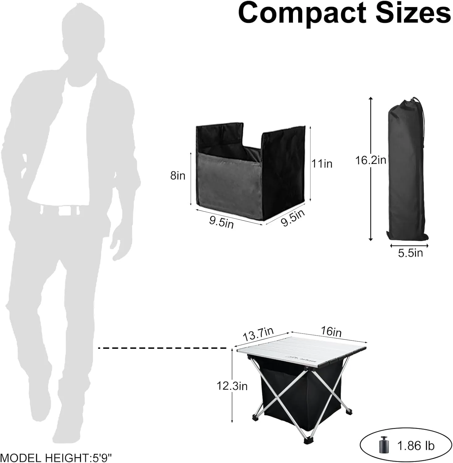 Foldable Camping Side Table, Ultralight Small Beach Tables Aluminum, Portable Outdoor Table with Carry Bag and Storage for Picnic, Grill, Hiking, Fishing, Sand, Camping Essentials, Silver