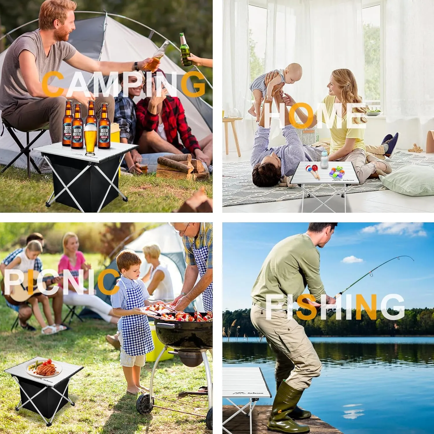 Foldable Camping Side Table, Ultralight Small Beach Tables Aluminum, Portable Outdoor Table with Carry Bag and Storage for Picnic, Grill, Hiking, Fishing, Sand, Camping Essentials, Silver