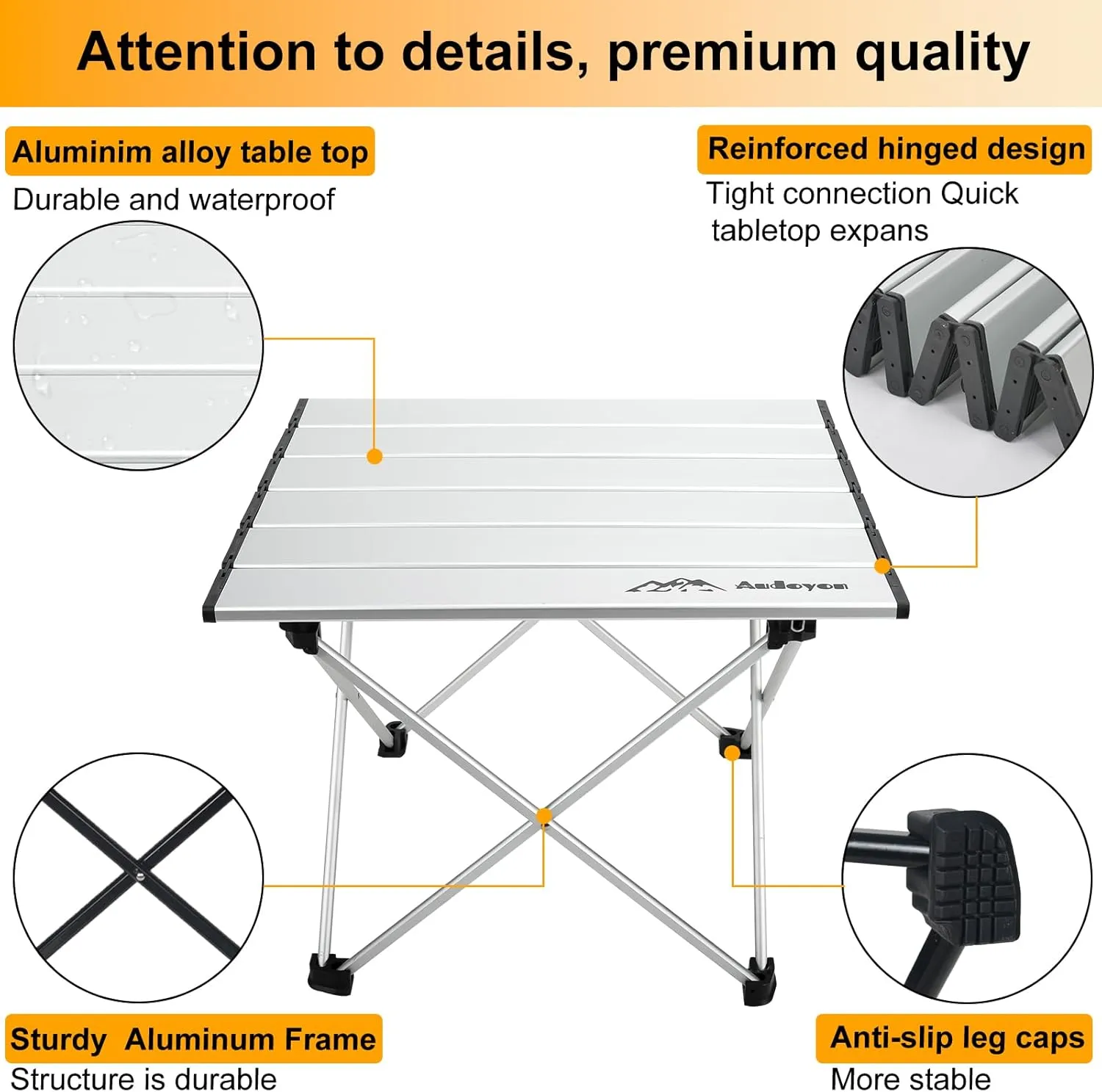Foldable Camping Side Table, Ultralight Small Beach Tables Aluminum, Portable Outdoor Table with Carry Bag and Storage for Picnic, Grill, Hiking, Fishing, Sand, Camping Essentials, Silver