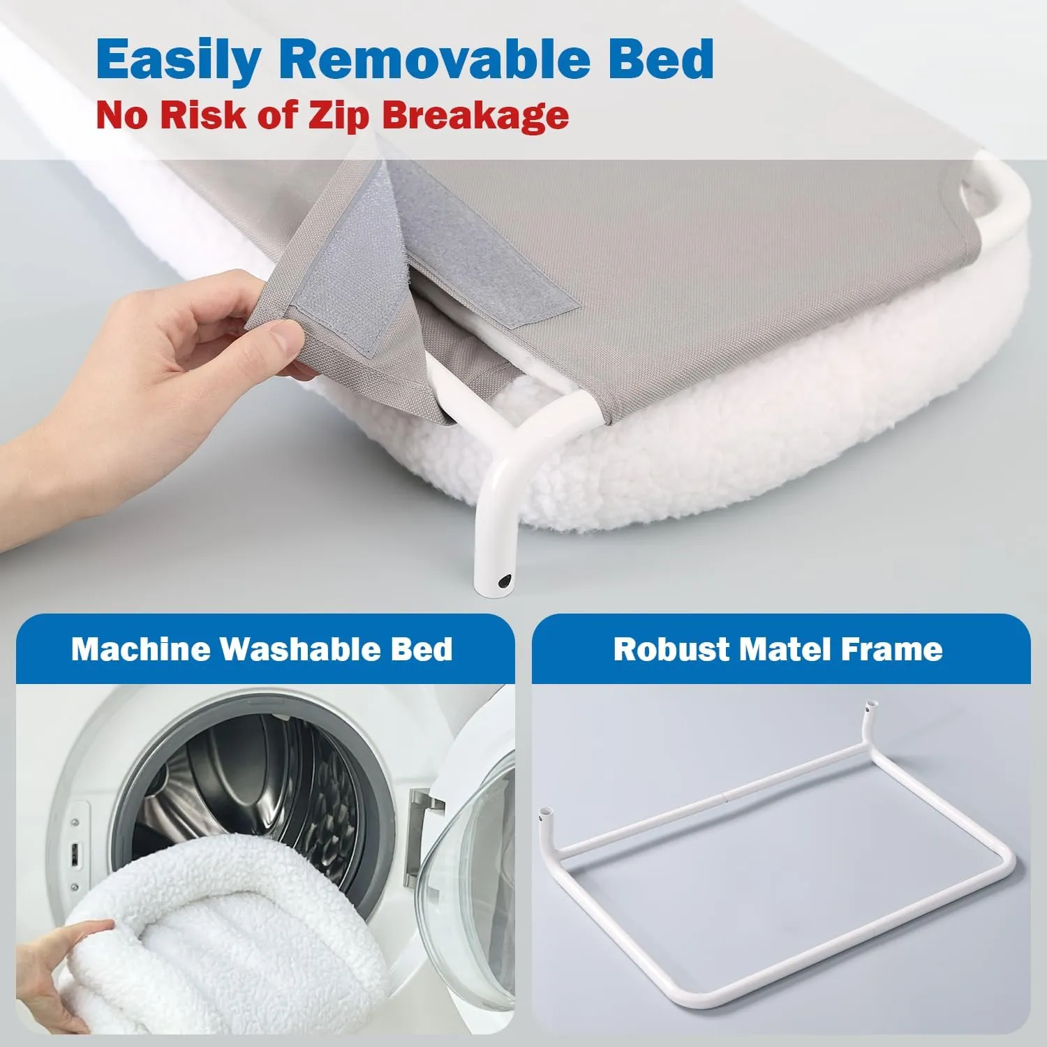 Foldable Cat Hammock for Window - Cordless, Embeded Machine Washable Bed, Robust Metal Frame - Cat Window Perch for Large Cats and Kittens (White Bolster Bed, Large)