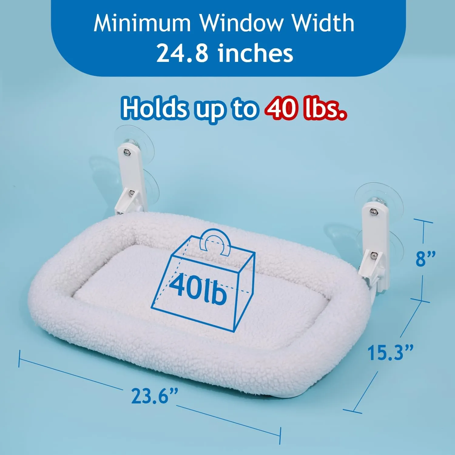 Foldable Cat Hammock for Window - Cordless, Embeded Machine Washable Bed, Robust Metal Frame - Cat Window Perch for Large Cats and Kittens (White Bolster Bed, Large)