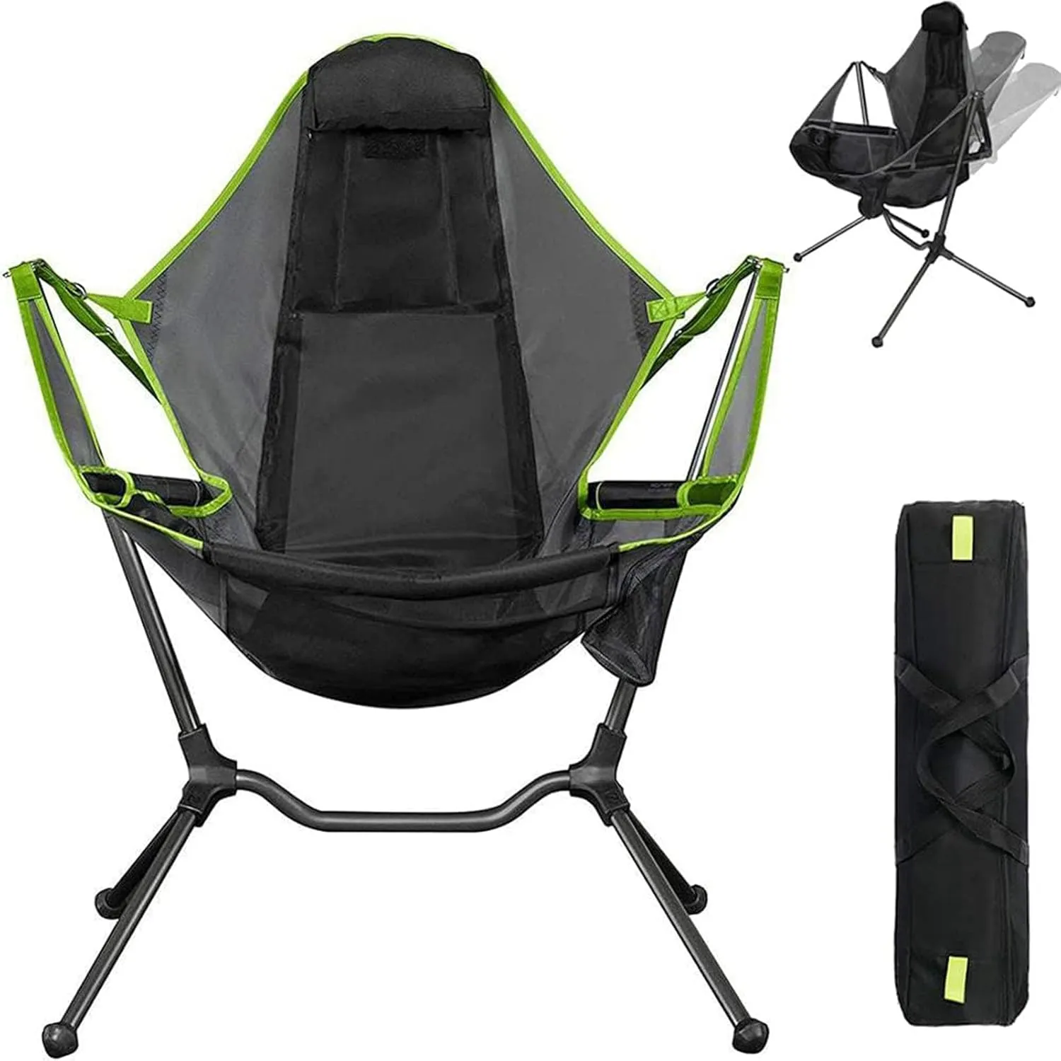 Foldable Hammock Moon Chair with Adjustable Backrest- Ultra Lightweight Portable Camping Chair for Outdoor, Beach, Picnic | 150kg Capacity, Quick Setup (Green)