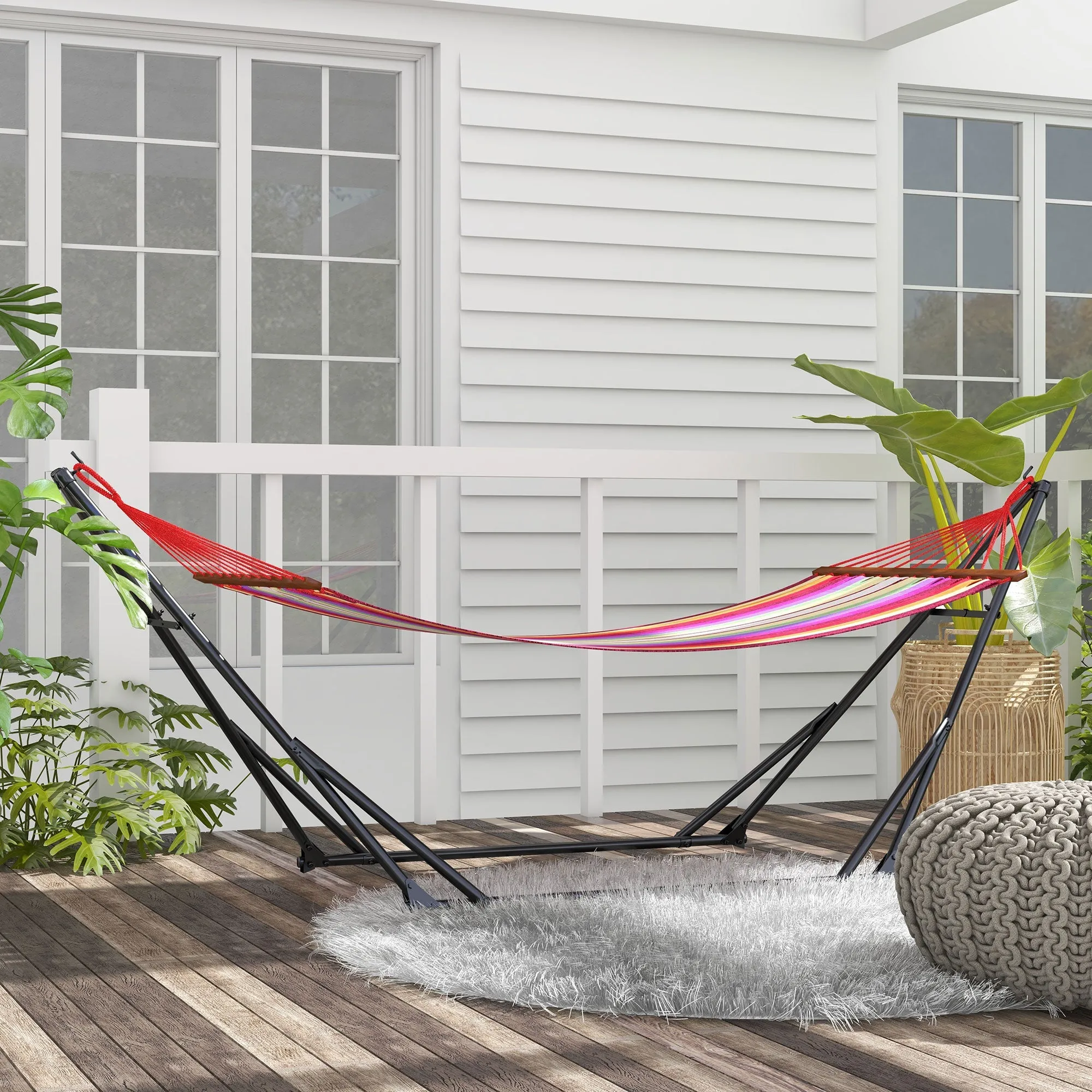 Foldable Hammock Stand, Portable Hammock with Metal Frame, 2 in 1 Hammock Net Stand, Hammock Chair Stand with Carry Bag, Load Capacity 120kg, for Patio, Garden, Yard, Black