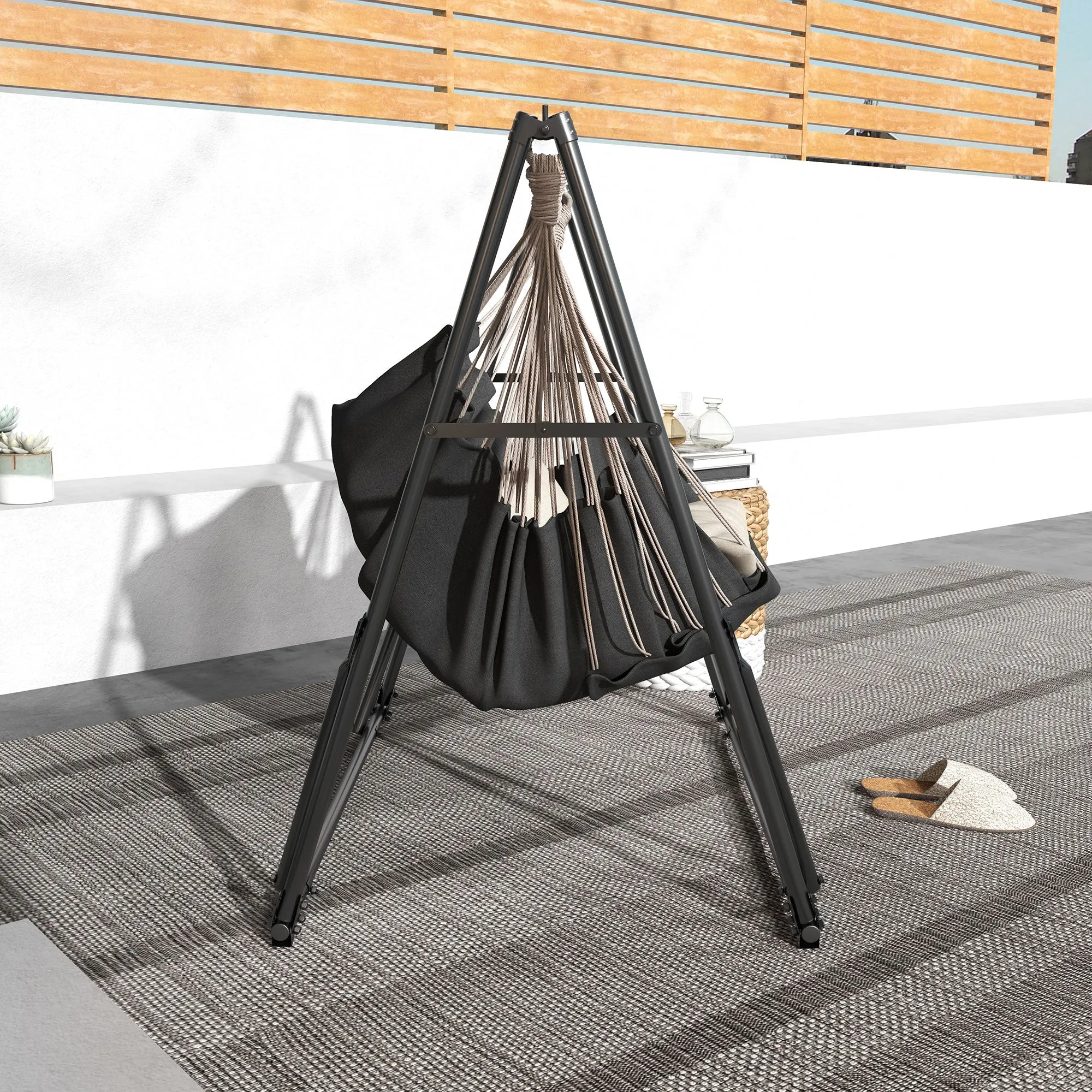 Foldable Hammock Stand, Portable Hammock with Metal Frame, 2 in 1 Hammock Net Stand, Hammock Chair Stand with Carry Bag, Load Capacity 120kg, for Patio, Garden, Yard, Black