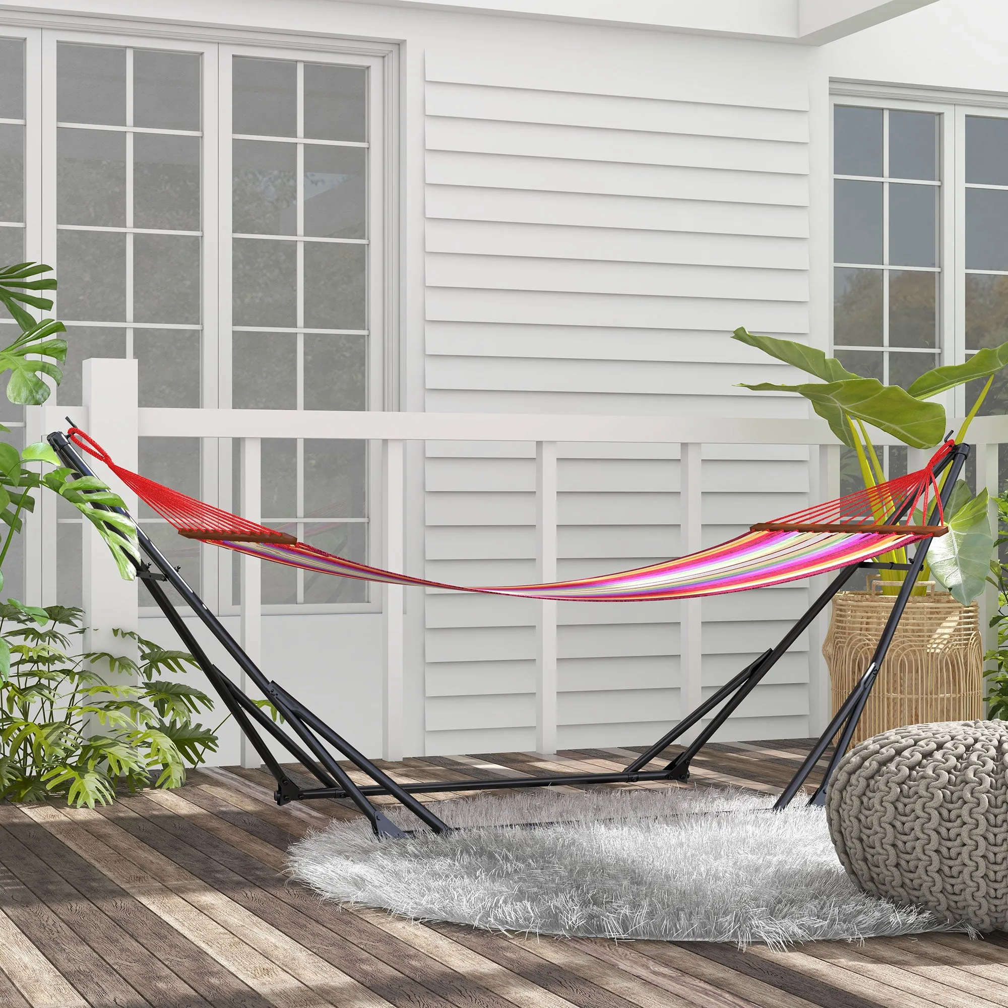 Foldable Hammock Stand, Portable Hammock with Metal Frame, 2 in 1 Hammock Net Stand, Hammock Chair Stand with Carry Bag, Load Capacity 120kg, for Patio, Garden, Yard, Black