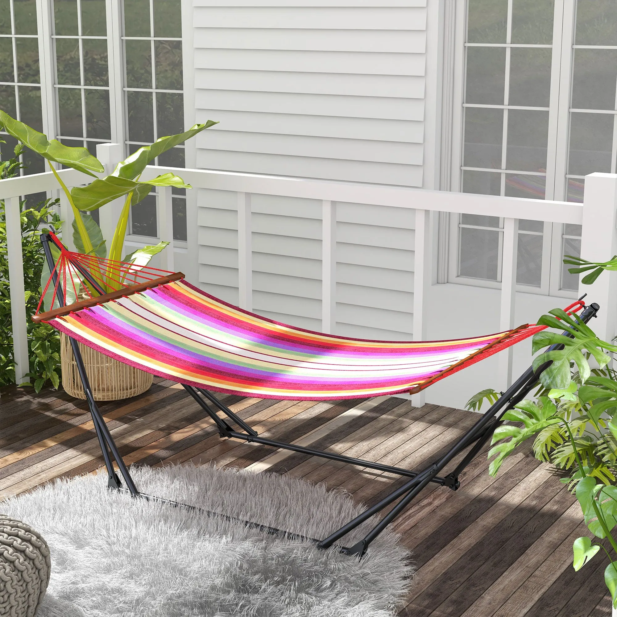 Foldable Hammock Stand, Portable Hammock with Metal Frame, 2 in 1 Hammock Net Stand, Hammock Chair Stand with Carry Bag, Load Capacity 120kg, for Patio, Garden, Yard, Black