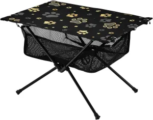 Foldable Outdoor Table Gold Dog Paw Print and Star Compact Camping Table Fold Up for Picnic Camp Travel