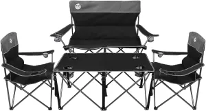 Folding Camping Chair Set of 4, Portable Collapsible Conversation Set w/1 Sofa, 2 Single Chairs, 1 Table for Family Patio, Outdoor Travel,Beach(Black)