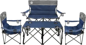 Folding Camping Chair Set of 4,Portable Collapsible Conversation Set w/1 Sofa,2 Single Chairs and 1 Table for Family Patio,Outdoor Travel,Beach(Blue)
