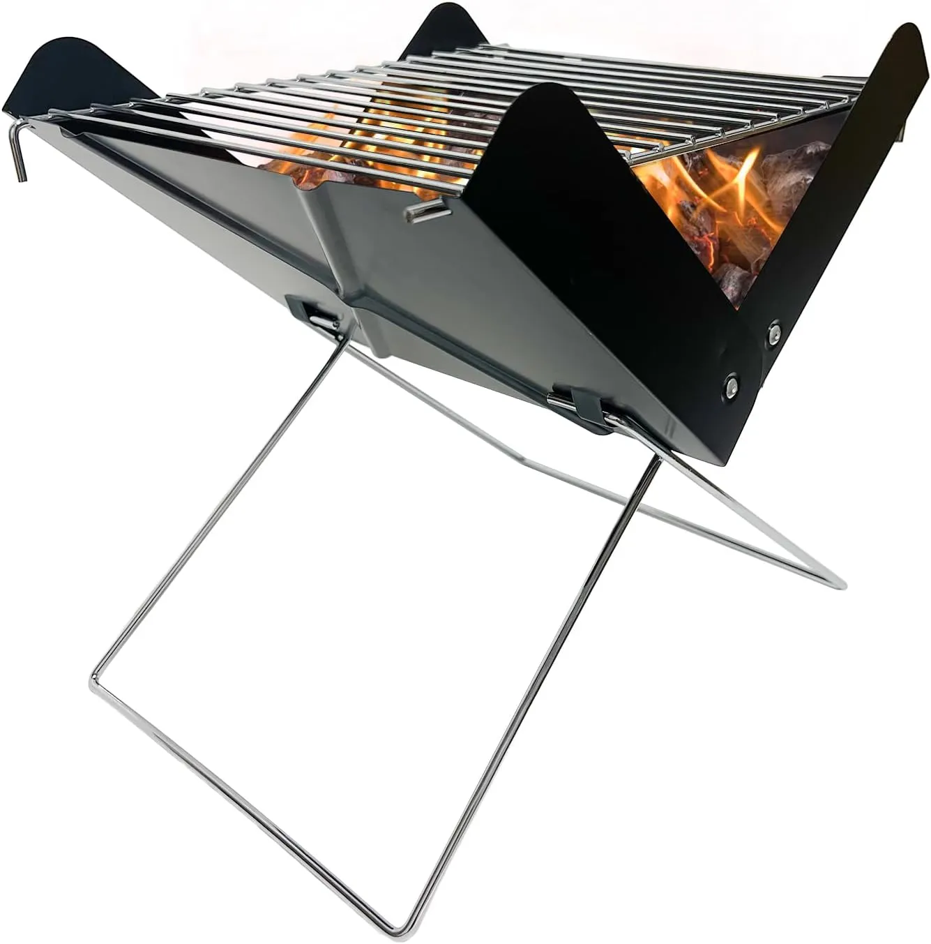 Folding Camping Grill Heavy Duty Steel Mesh Grate, Portable Campfire Grill for Outdoor Cooking Over Fire Pit, Grilling Rack for Backpacking Hiking Picnics BBQ