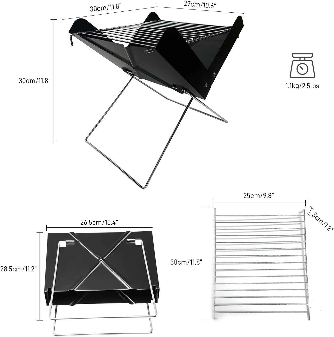 Folding Camping Grill Heavy Duty Steel Mesh Grate, Portable Campfire Grill for Outdoor Cooking Over Fire Pit, Grilling Rack for Backpacking Hiking Picnics BBQ