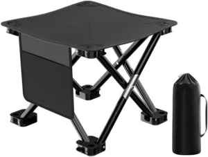 Folding Camping Stool 180kg Load Capacity Portable Fishing Stool with Side Pocket Collapsible Stool with Carry Bag for Fishing Hiking Gardening Backpacking Travelling Beach L