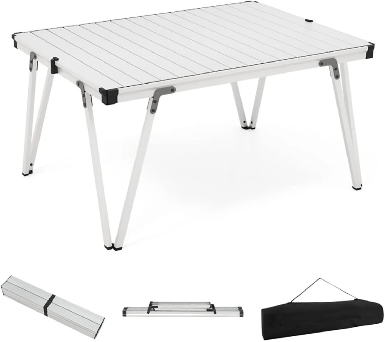 Folding Camping Table Picnic Table, Portable Aluminum Folding Beach Tables with Storage Bag and Waterproof Desktop for Outdoor, Picnic, BBQ, Cooking, Festival, Silver