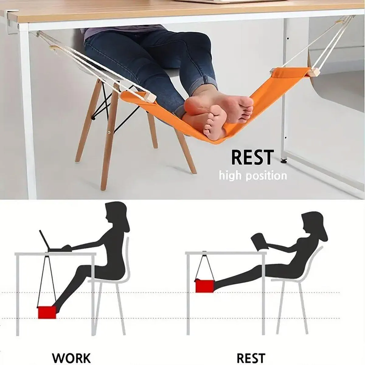 Foot Hammock Under Desk Hanging Office Footrest for Comfortable Leg Support