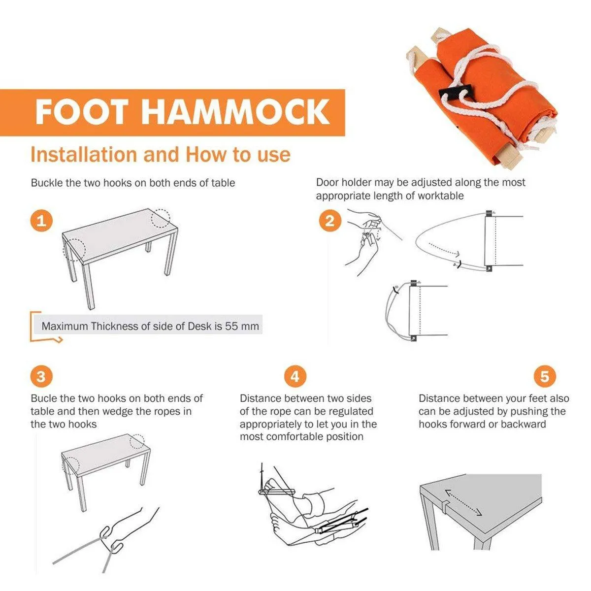 Foot Hammock Under Desk Hanging Office Footrest for Comfortable Leg Support