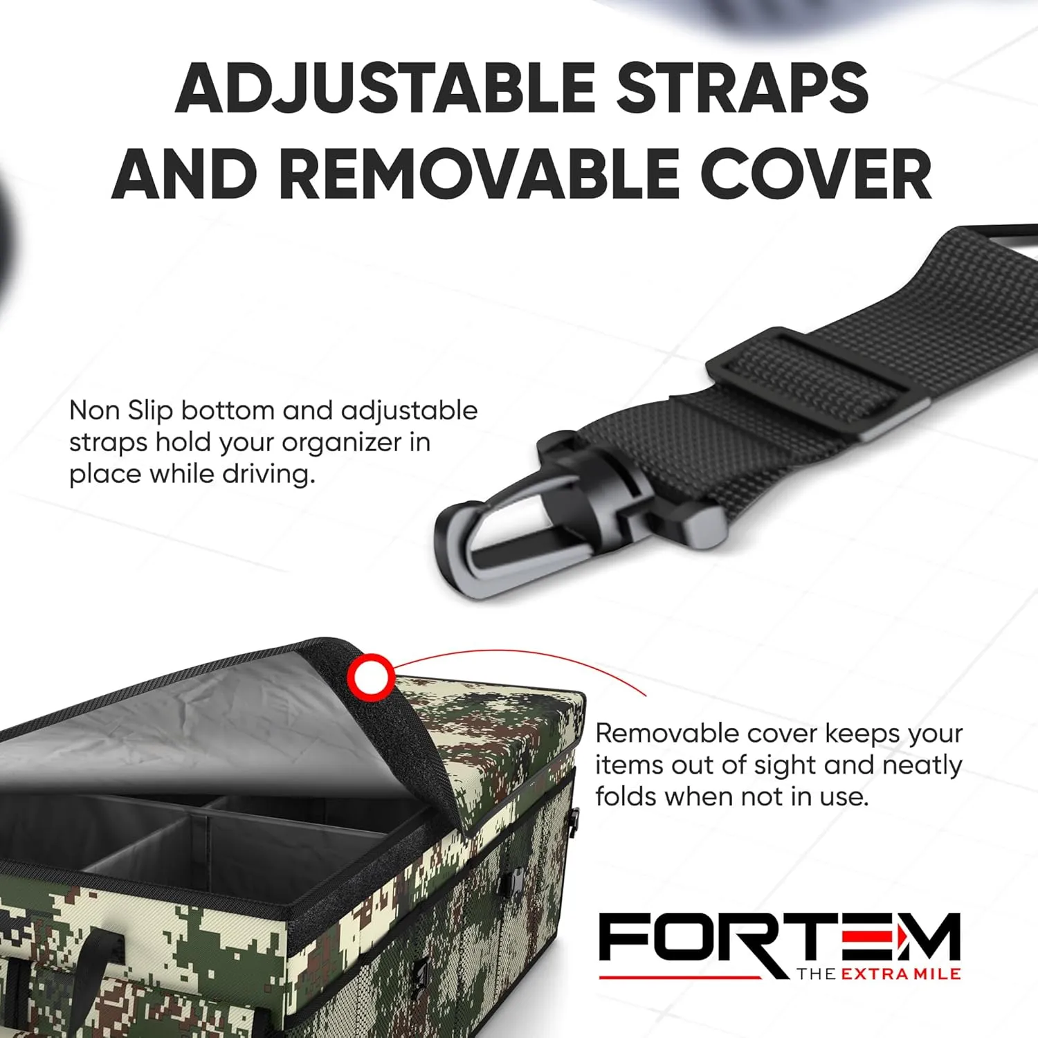FORTEM Car Trunk Organizer, Collapsible Multi Compartment SUV Organizer, Foldable Storage for Car Accessories for Women Men, 600D Oxford, Non Slip Bottom, Securing Straps, Soft Cover (85L)
