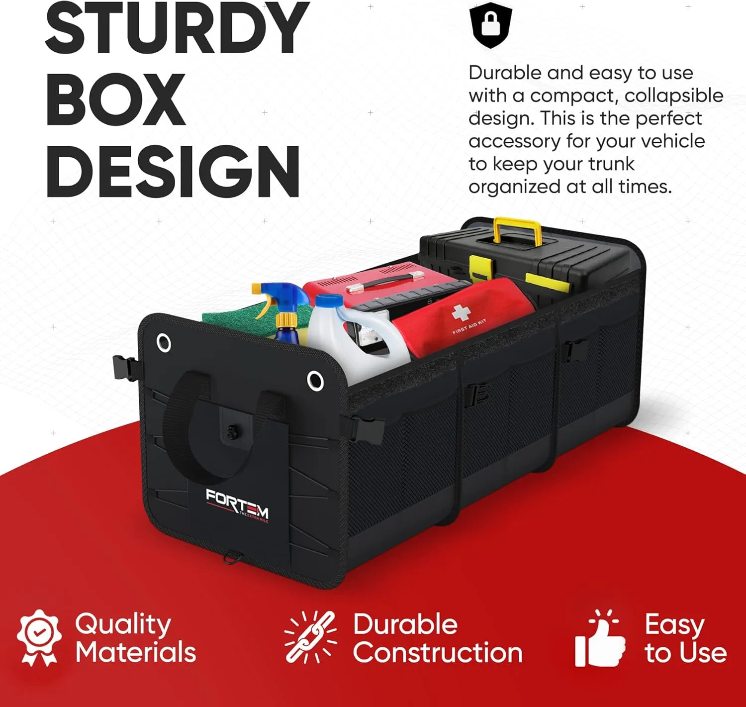 FORTEM SUV Trunk Organizer with Cooler, Car Organizer, Collapsible Multi-Compartment Storage Bag for Car Accessories for Women Men, 1680D Oxford, Non Slip Bottom, Adjustable Straps Soft Cover (110L)
