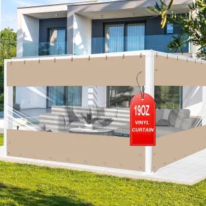FoundGo 10'H x 7'W Vinyl Curtains for Patio 19oz, Outdoor Clear Vinyl Patio Enclosure,Heavy Duty Clear Tarp Waterproof Vinyl Tarps with Grommets for Pergola, Balcony,Porch,Gazebos，-4℉ Cold Resistant