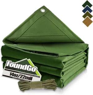 FoundGo Canvas Tarp 10x12ft Heavy Duty Waterresistant Tarps with Grommets, UV Resistant, 22 Mil Tarpaulin,14 oz Durable Cloth Covers for Car, Roof, Boat, Camp, Canopy, Woodpile with Ropes-Green