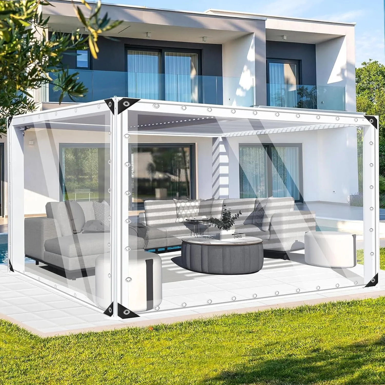 FoundGo Clear Tarps Heavy Duty PVC Vinyl 20 Mil Thick Tarpaulin, Glass Tarpaulin 8' x 16' with Metal Grommets，Protects Against Water, UV-Ray, Tear, Cold Weather Resistan for Greenhouse Balcony Garden