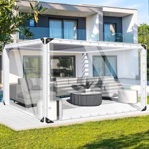 FoundGo Clear Tarps Heavy Duty PVC Vinyl 20 Mil Thick Tarpaulin, Glass Tarpaulin 8' x 16' with Metal Grommets，Protects Against Water, UV-Ray, Tear, Cold Weather Resistan for Greenhouse Balcony Garden
