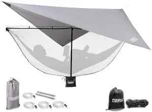 Foxelli Hammock Net & Rain Fly Bundle - 12ft Lightweight Net & Waterproof Tarp