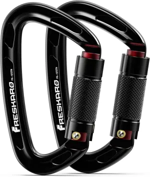 FresKaro 25kN UIAA Certified Climbing Carabiner Clips, 4inches Auto Locking, Heavy Duty Carabiners for Rock Climbing, Mountaineering with Knots Flashcards Guide, 2pack, Black