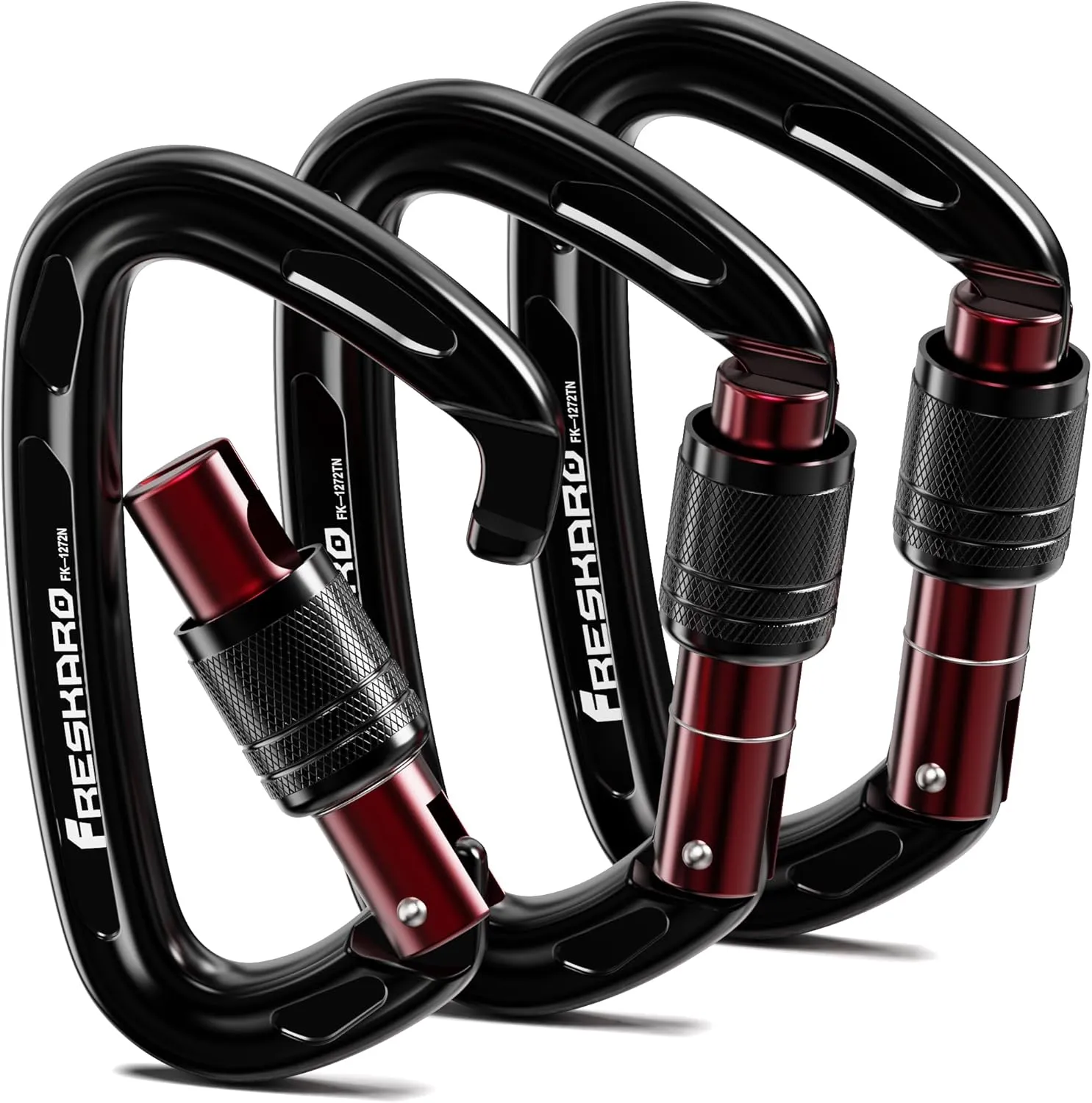 FresKaro 4inches 25kN-5621lbs Climbing Carabiners, UIAA CE Certified, Screw Lock, 7075 Aluminium, Lightweight, Rust Proof, for Mountaineering, Rappelling etc., Multi-Colors