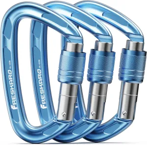 FresKaro 4inches 25kN-5621lbs Climbing Carabiners, UIAA CE Certified, Screw Lock, 7075 Aluminium, Lightweight, Rust Proof, for Mountaineering, Rappelling etc., Multi-Colors