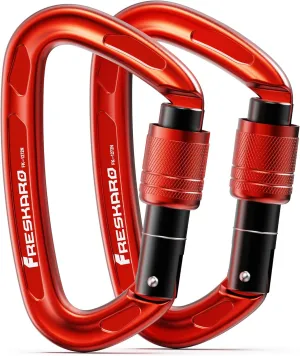 FresKaro 4inches 25kN-5621lbs Climbing Carabiners, UIAA CE Certified, Screw Lock, 7075 Aluminium, Lightweight, Rust Proof, for Mountaineering, Rappelling etc., Multi-Colors